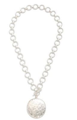 Circle link necklace w/hammered circle pendant 