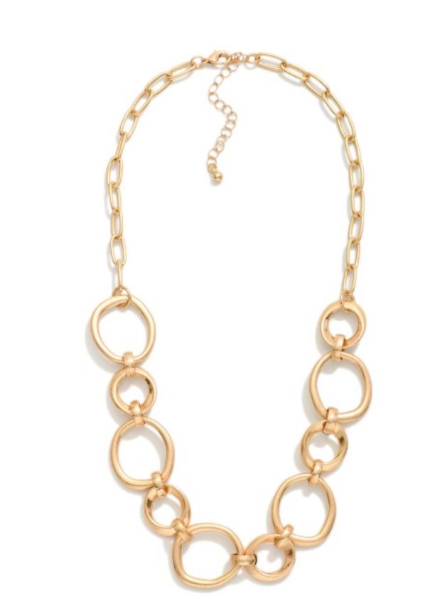 Hammered Metal Hoops Chain Link Necklace