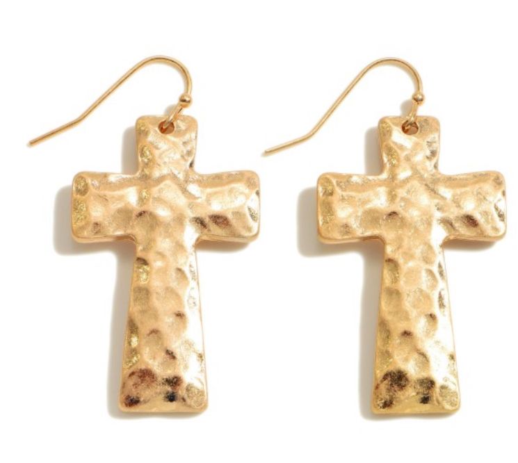 Hammered Cross Drop Earrings