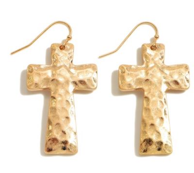 Hammered Cross Drop Earrings