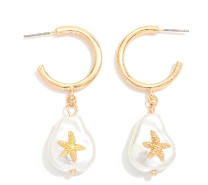 Baroque Pear &amp; Starfish pendant earrings