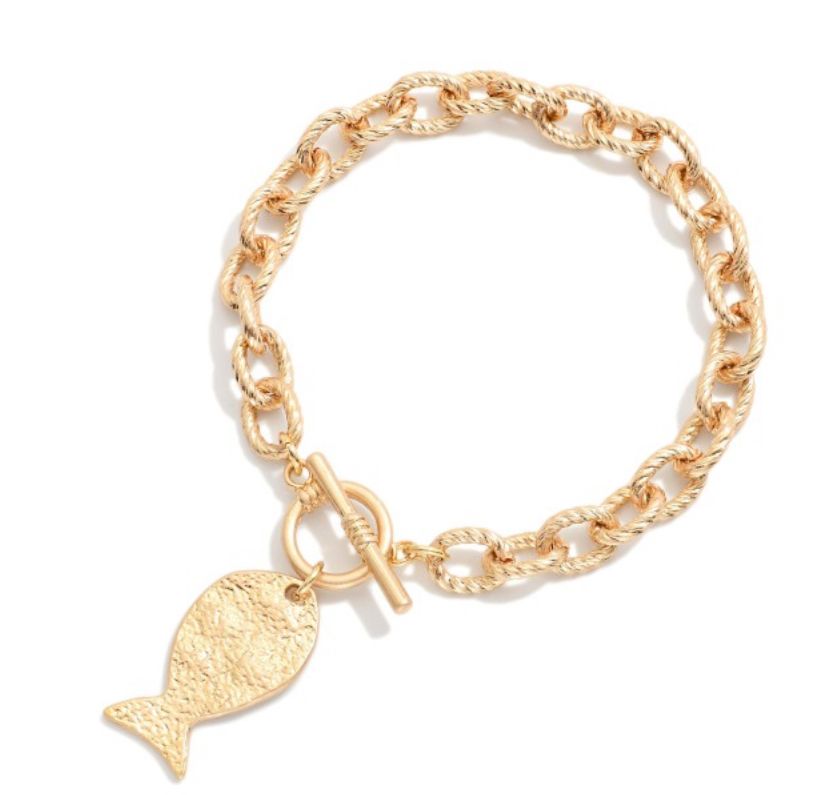 Hammered Metal Fish Charm Bracelet