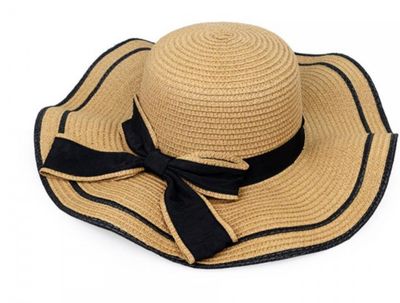 Two Tone Straw Sun hat w/bow
