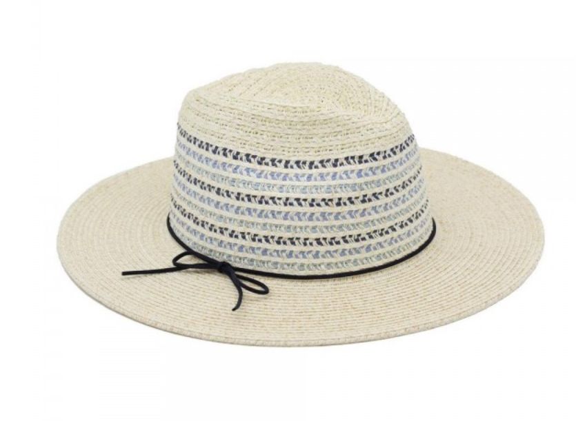 Multi color woven straw fedora w/vegan leather ban