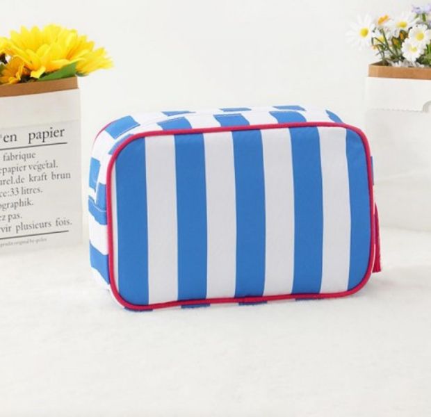 Striped Nylon Padded Pouch w/tassels