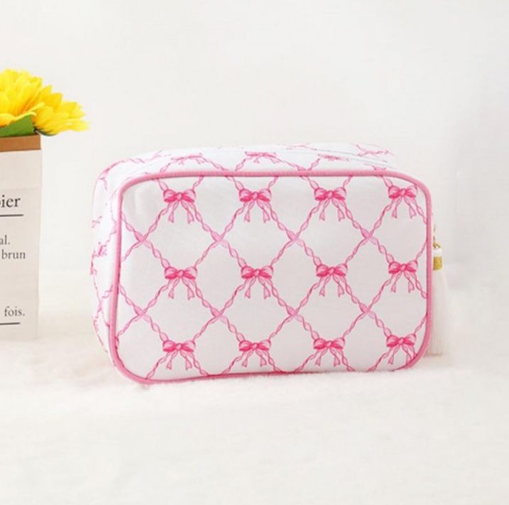 Canvas Bow Printed Pouch w/tassels