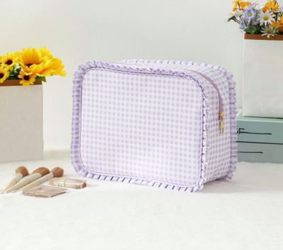 Nylon Gingham Pouch w/ruffle edges