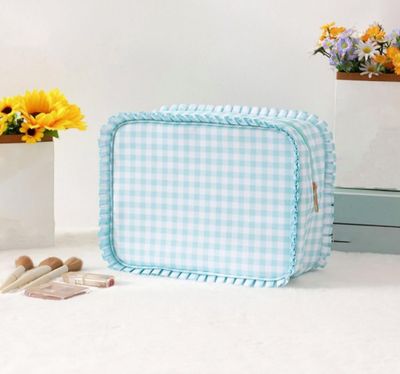 Nylon Gingham Pouch w/ruffle edges