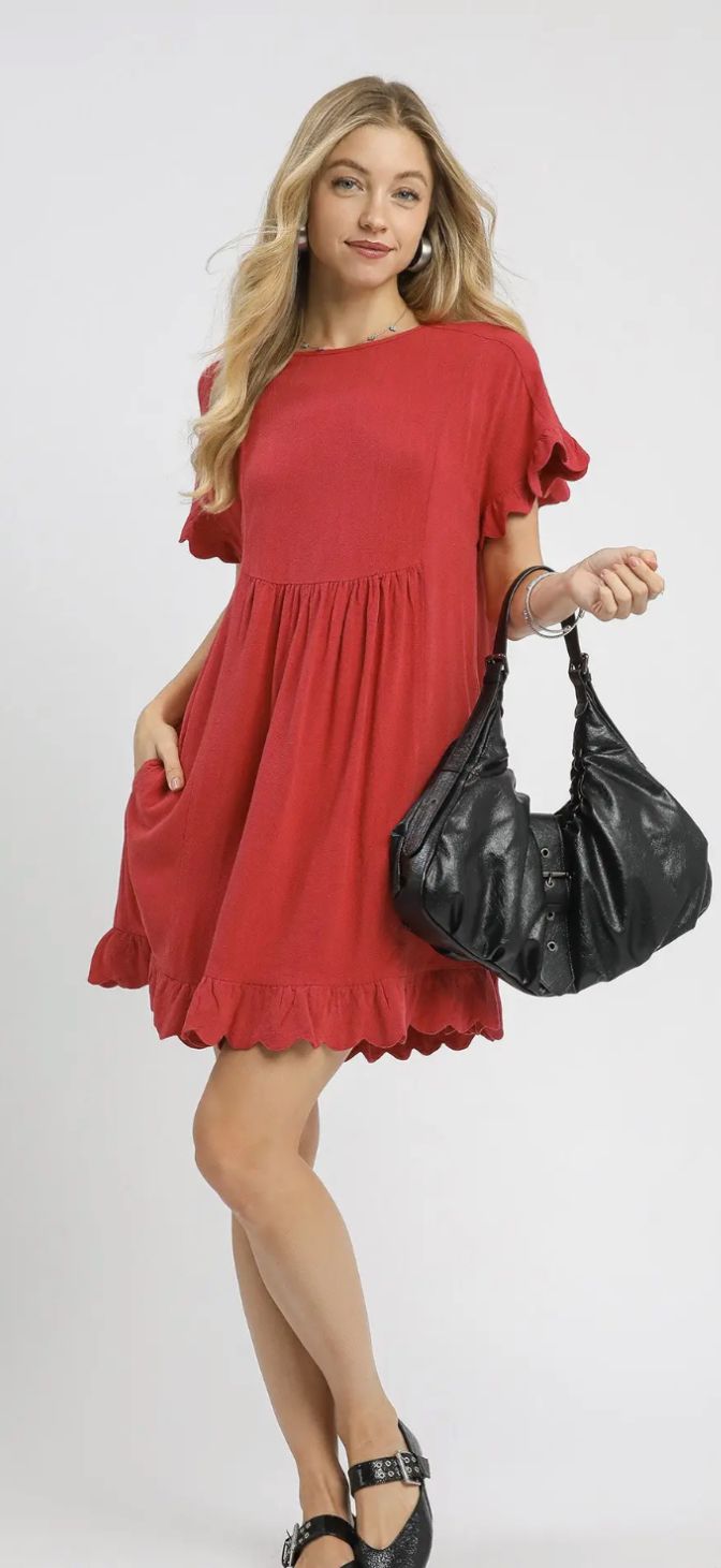 Umgee Linen Ruffle Hem Babydoll Dress