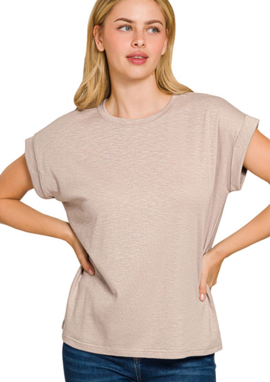 Zenana cotton modal Slub rolled sleeve tee