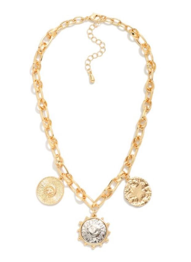Chain Link Necklace w/Metal Tone Coin Charms