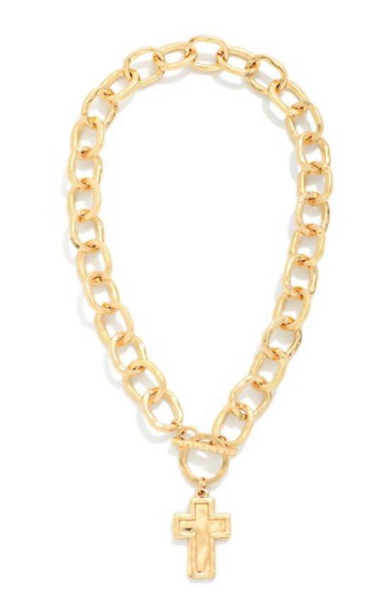 Hammered Chain Link Necklace w/toggle clasp &amp; cros