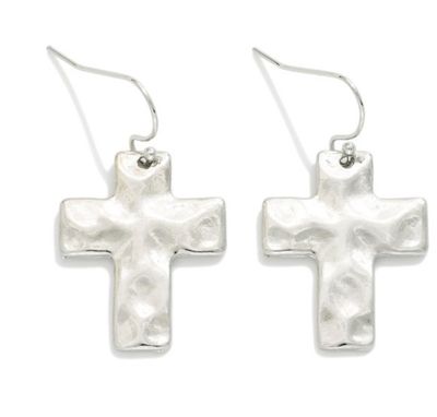 Hammered Metal Cross Drop Earrings