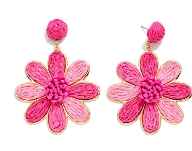 Raffia Flower Post Drop Earrings