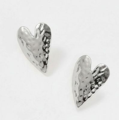 Hammered Metal heart post drop earrings
