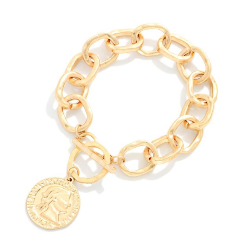 Coin Charm &amp; Toggle Clasp chain bracelet