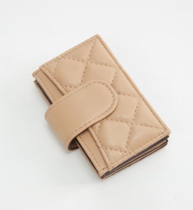 Quilted Vegan Leather Snap Card Holder