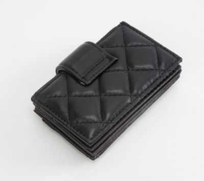 Quilted Vegan Leather Snap Card Holder