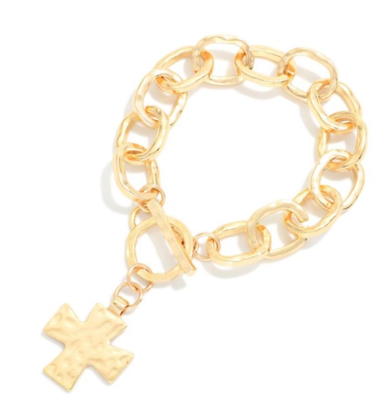 Chain Link Bracelet w/cross charm &amp; toggle clasp