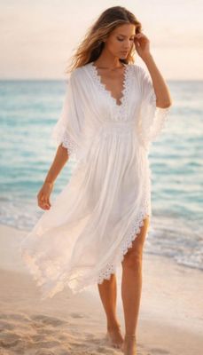 Sheer Swimsuit Coverup w/scalloped lace edges
