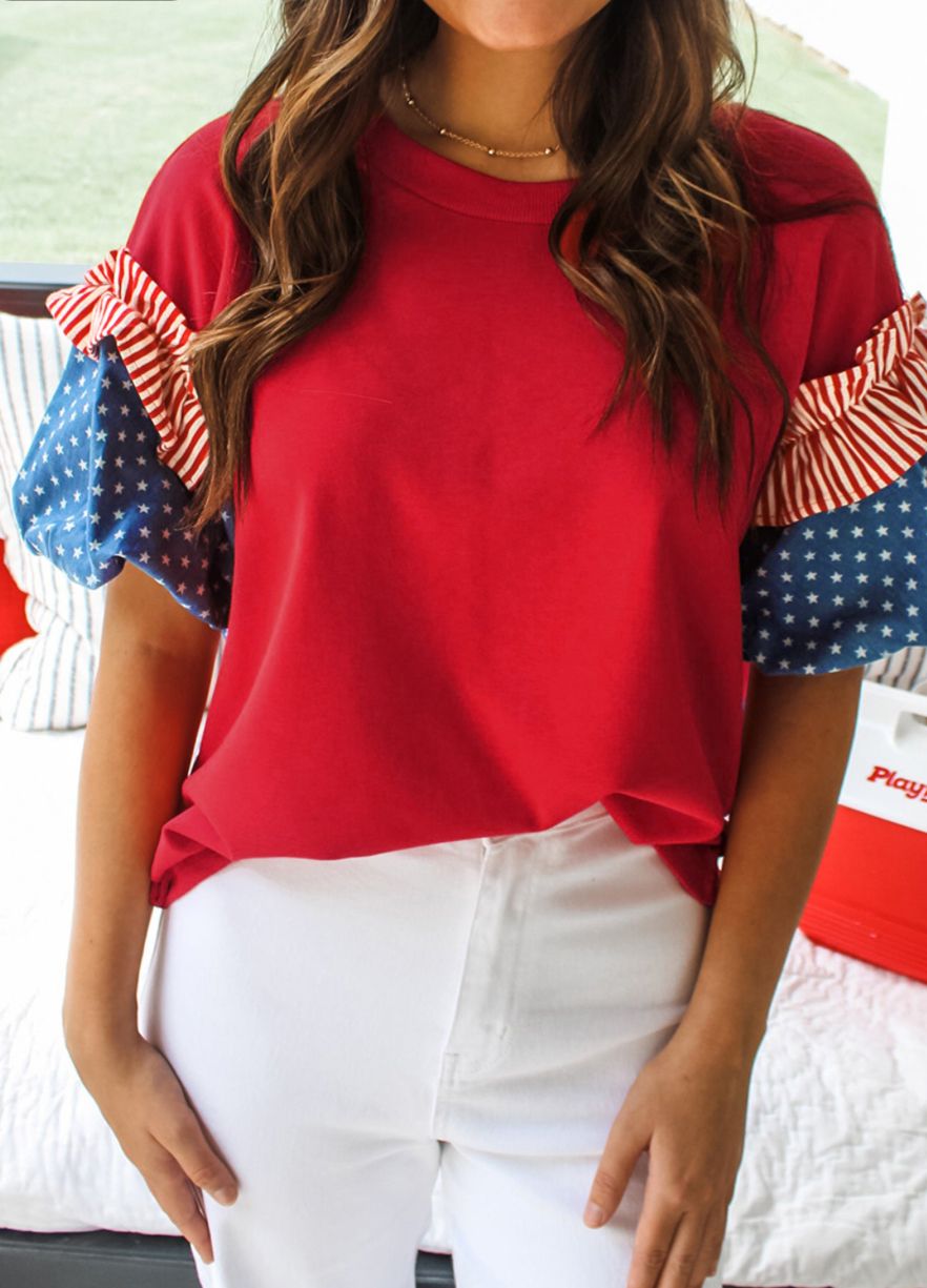 Stars Stripes Short Puff Sleeve Top
