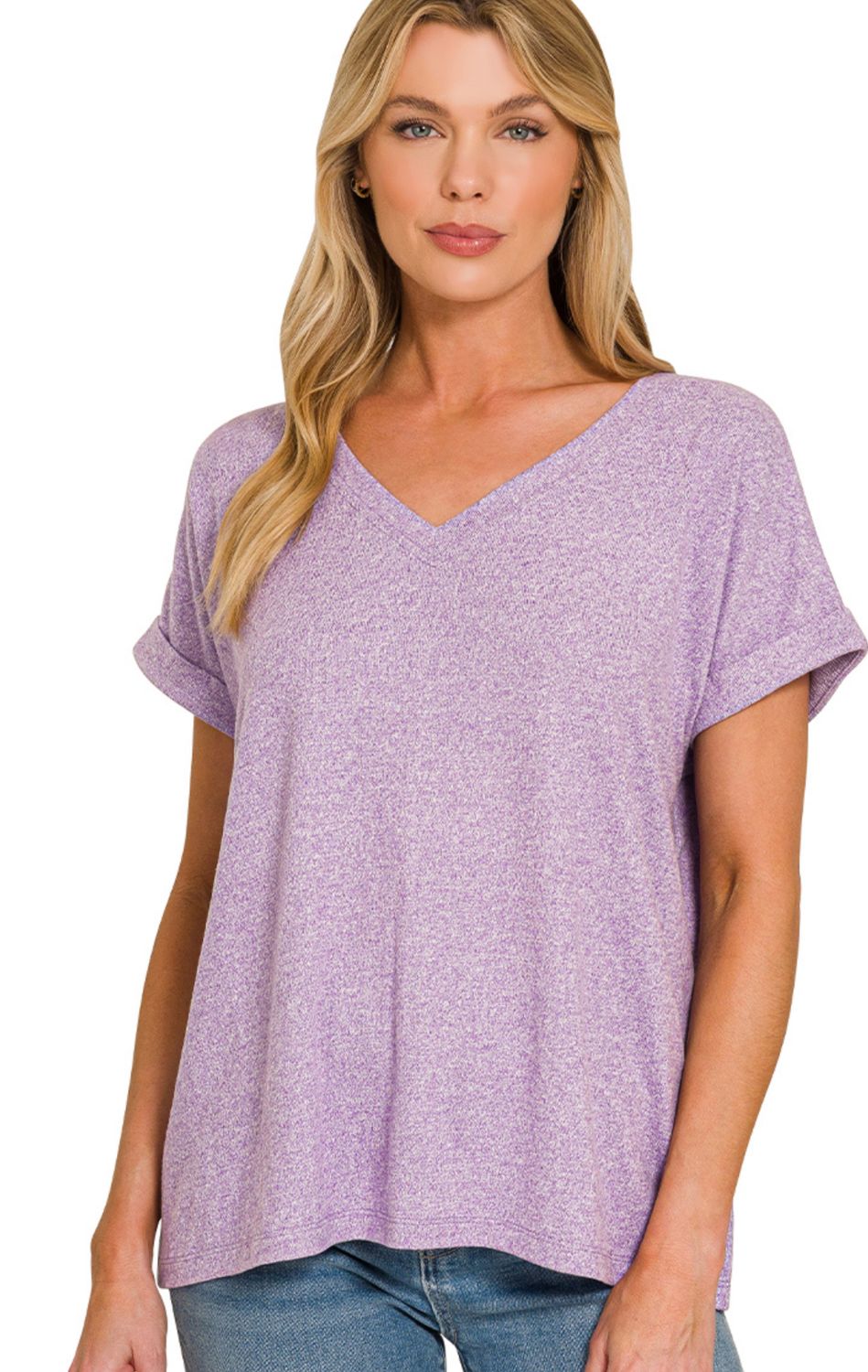 ZENANA SOFT MELANGE HACCI V-NECK TEE