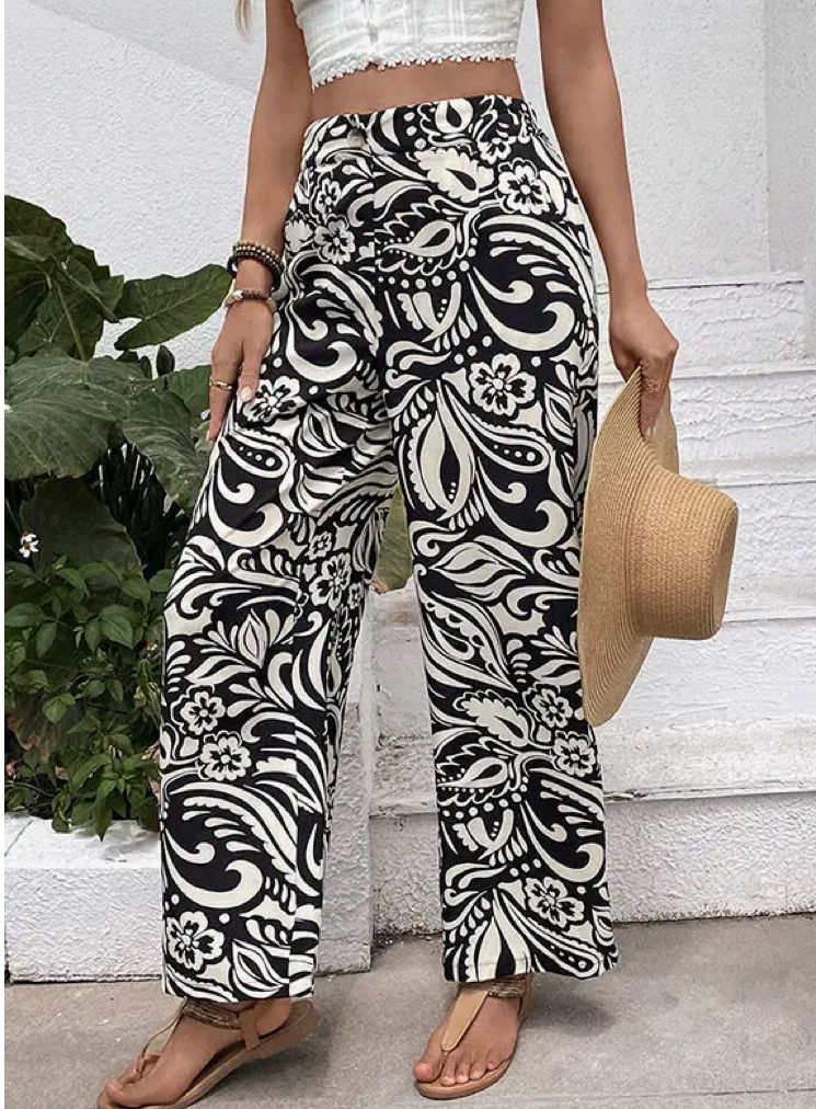 Boho Printed Wide leg high waist pants