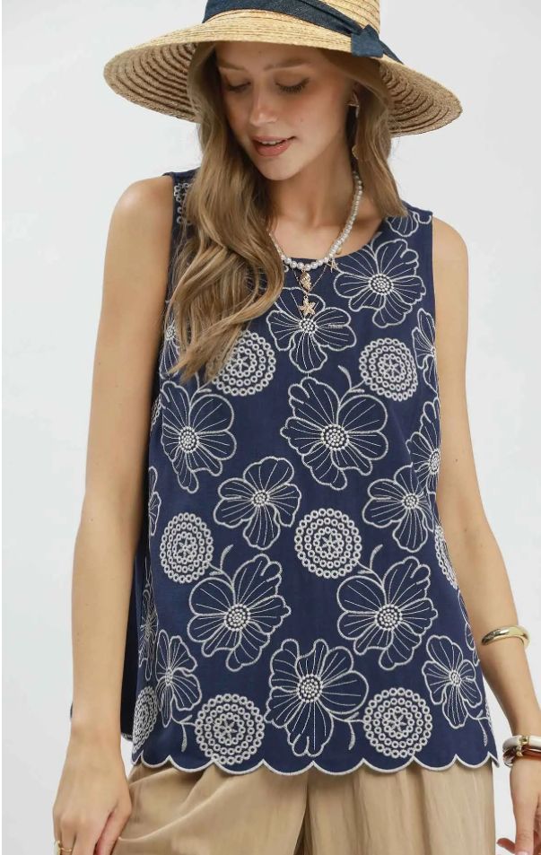 Umgee Floral Embroidered Sleeveless Top