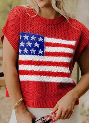 Flag short sleeve sweater top