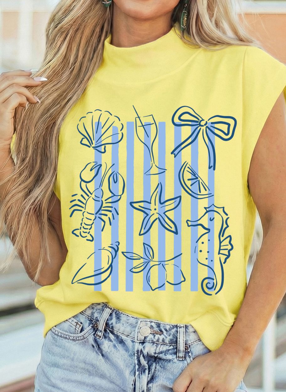 Seashell Coquette Striped high neck top