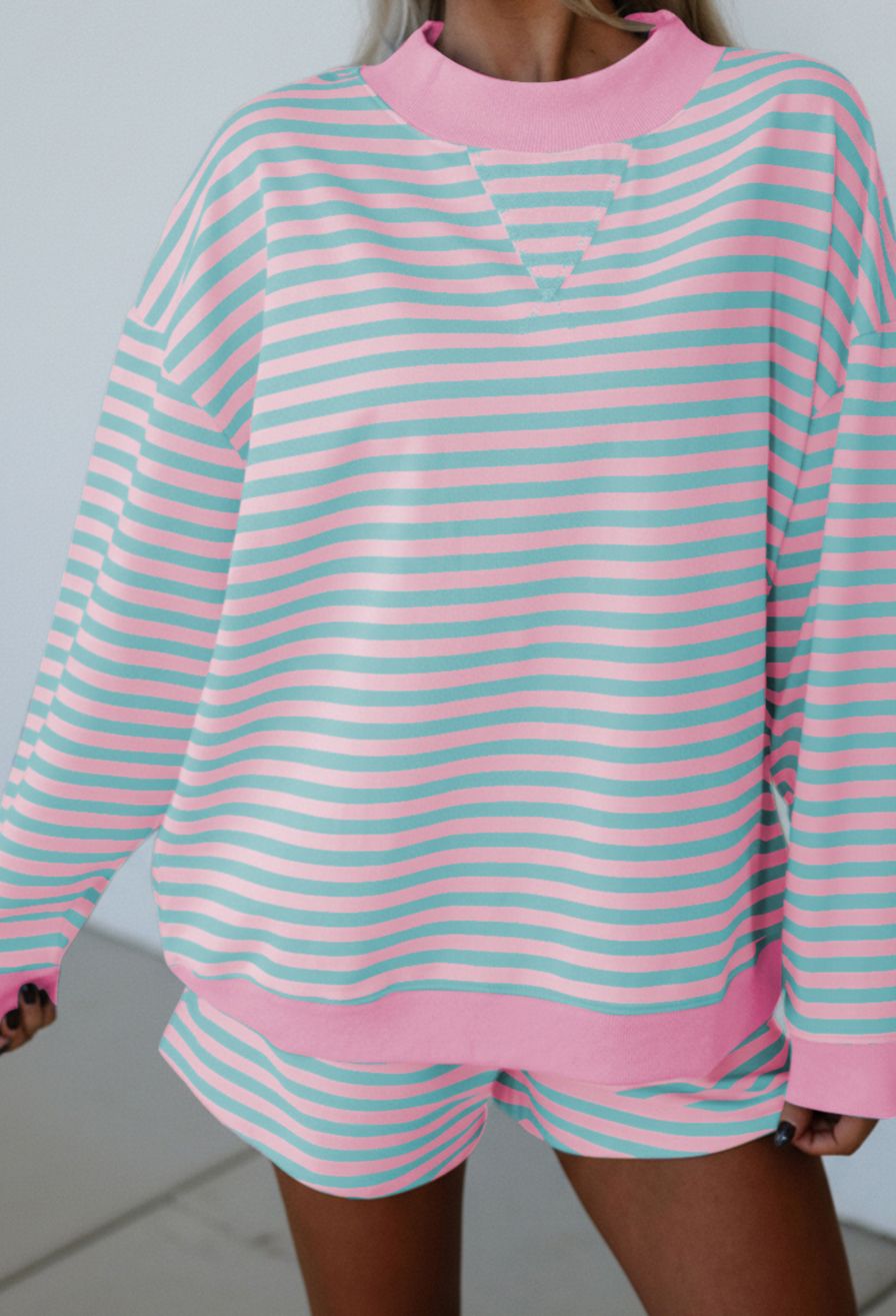 Colorblock detail long sleeve pull on 2pc shorts