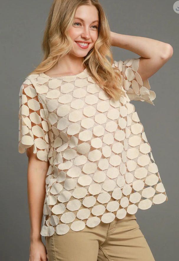 Umgee polka dot lace short sleeve top