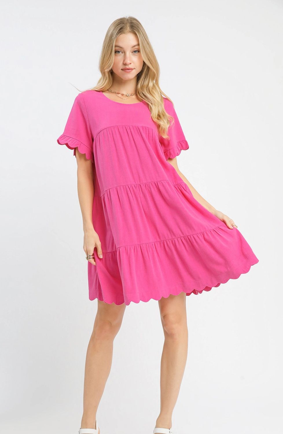 Umgee Linen Tiered Babydoll dress w/ruffle sleeve