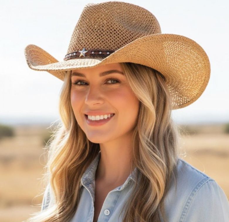 Straw Cowboy hat w/silver studs &amp; studs