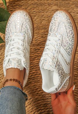 Shimmer Leopard Print Lace up Sneakers