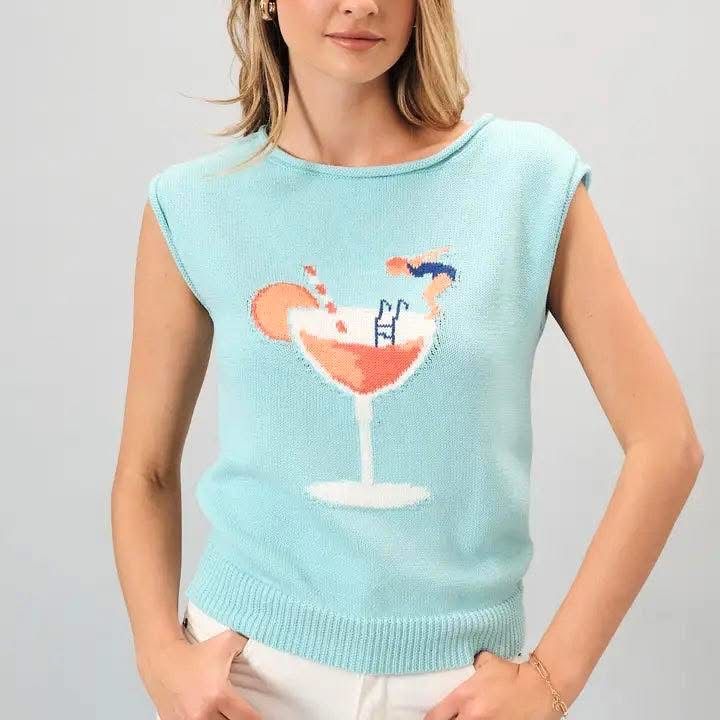 Summer Cocktail Graphic boat neck Sweater