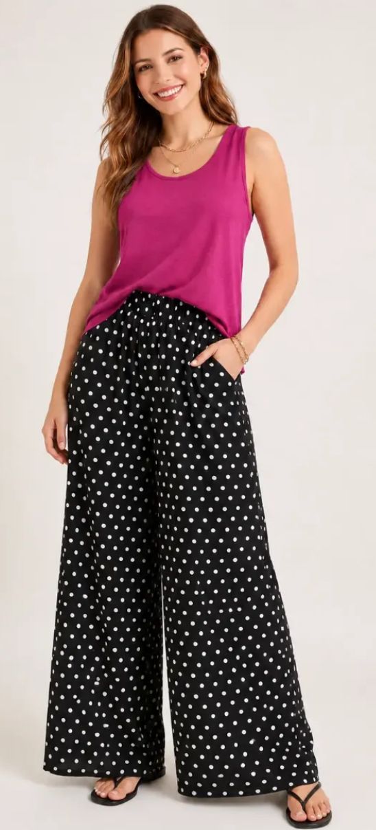Polka Dot Pull on Palazzo Pants