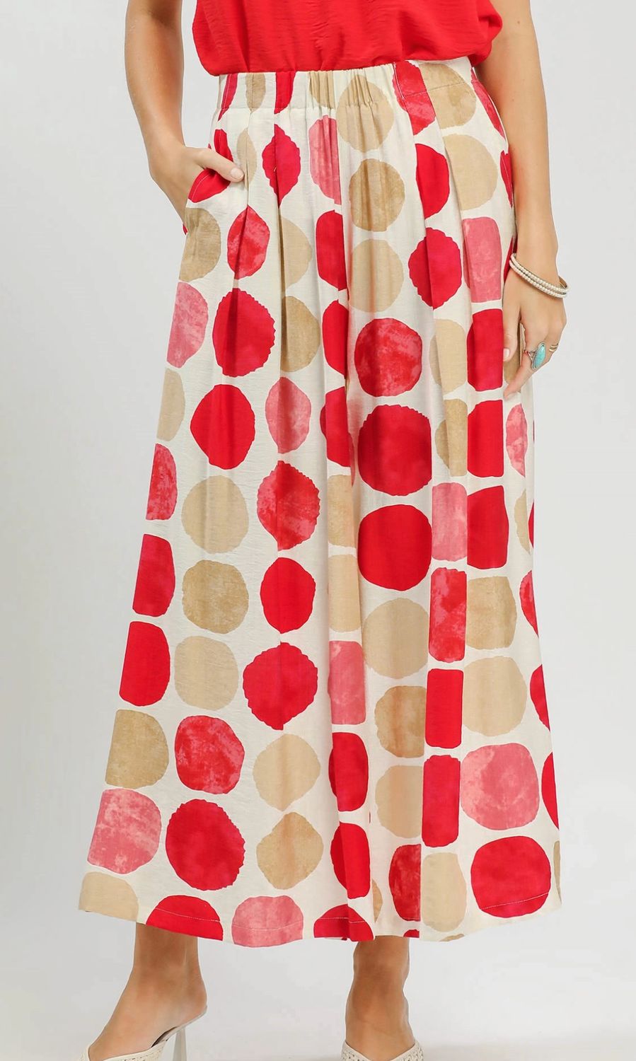 Umgee Dot Print Wide Leg Pants