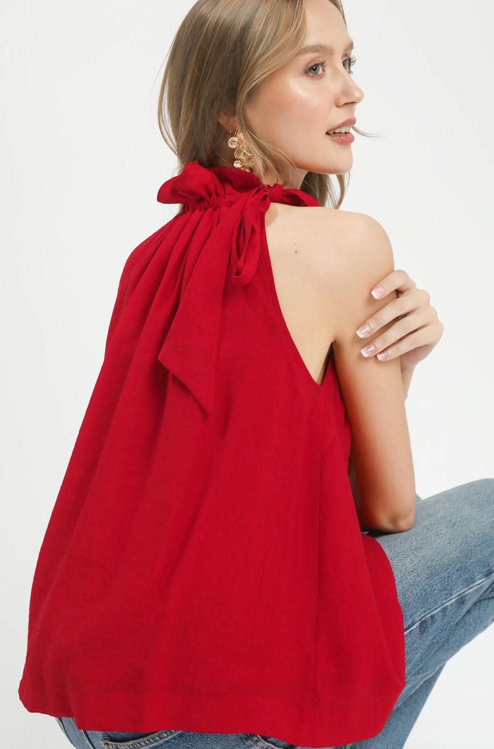 Umgee Tie-Neck ruffle halter boho Top