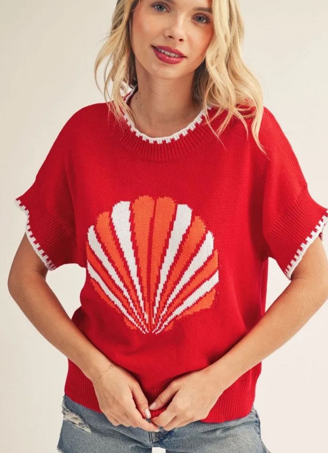 Jodifl Drop shoulder shell pattern sweater top