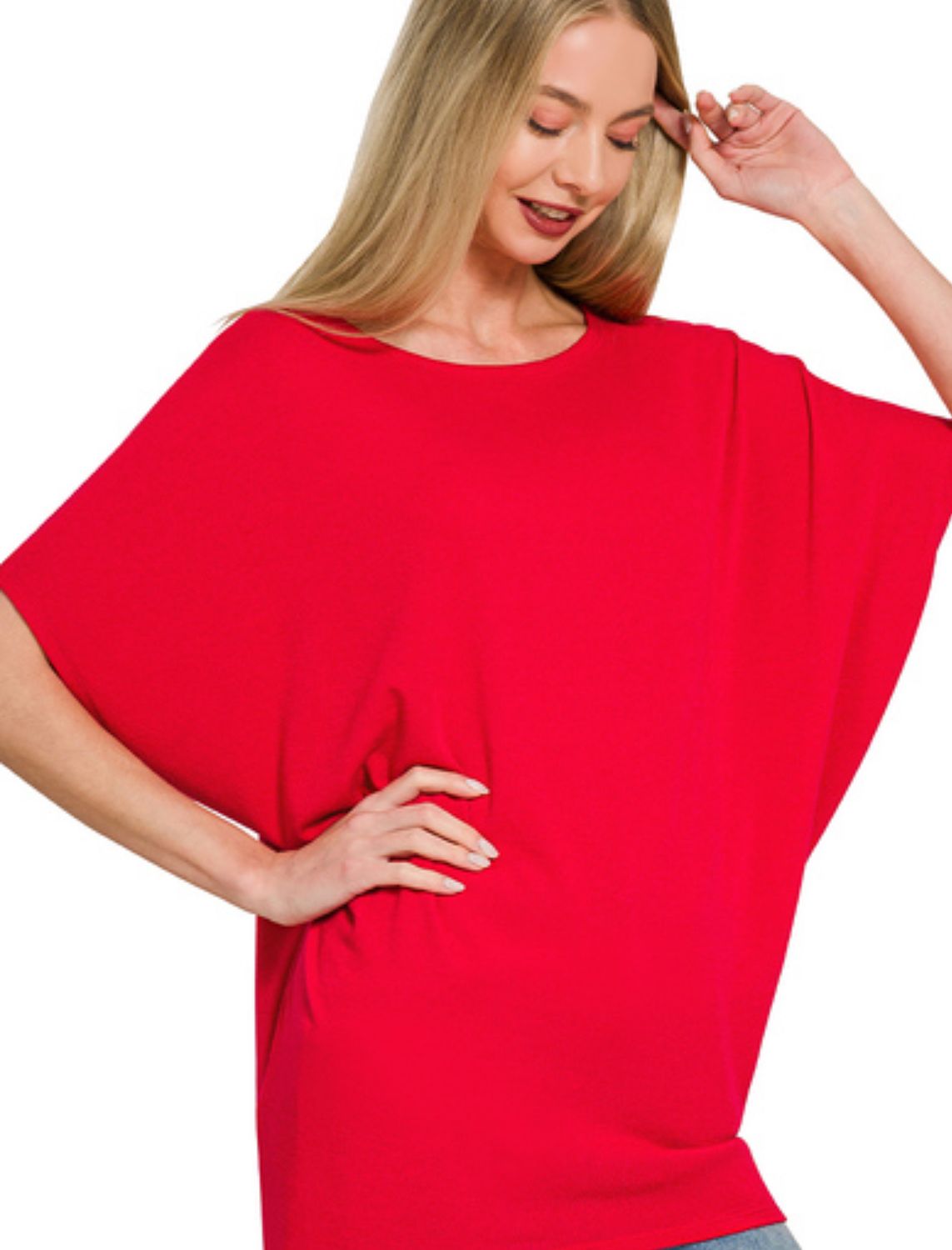 ZENANA HACCI DOLMAN SLEEVE BOAT NECK TOP