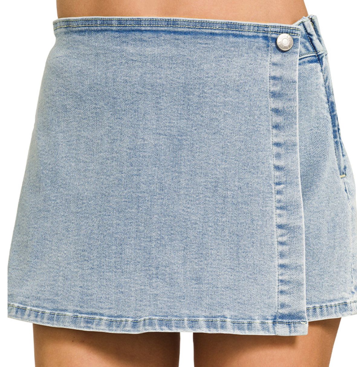 ZENANA WRAP FRONT DENIM SKORT