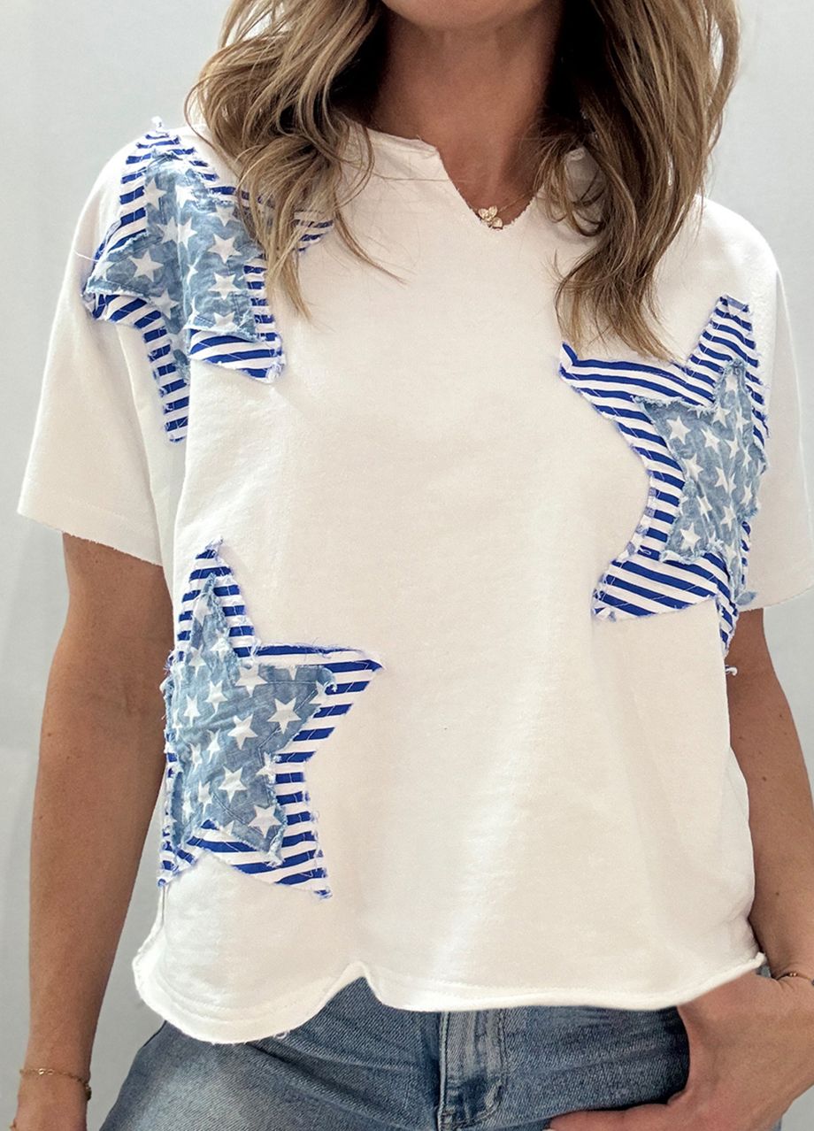 Star Patched Notched Neck Mineral washed tee