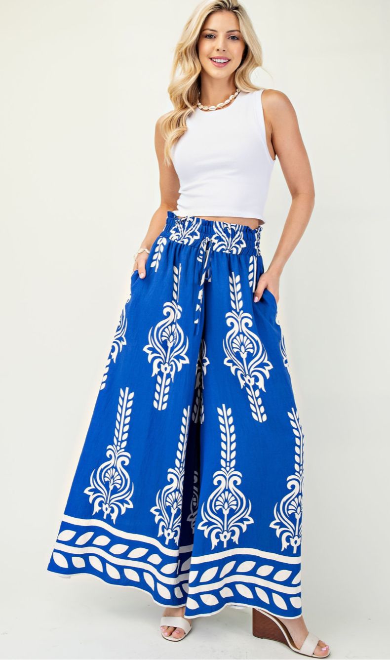The Lisa wide leg long pants w/elastic waist