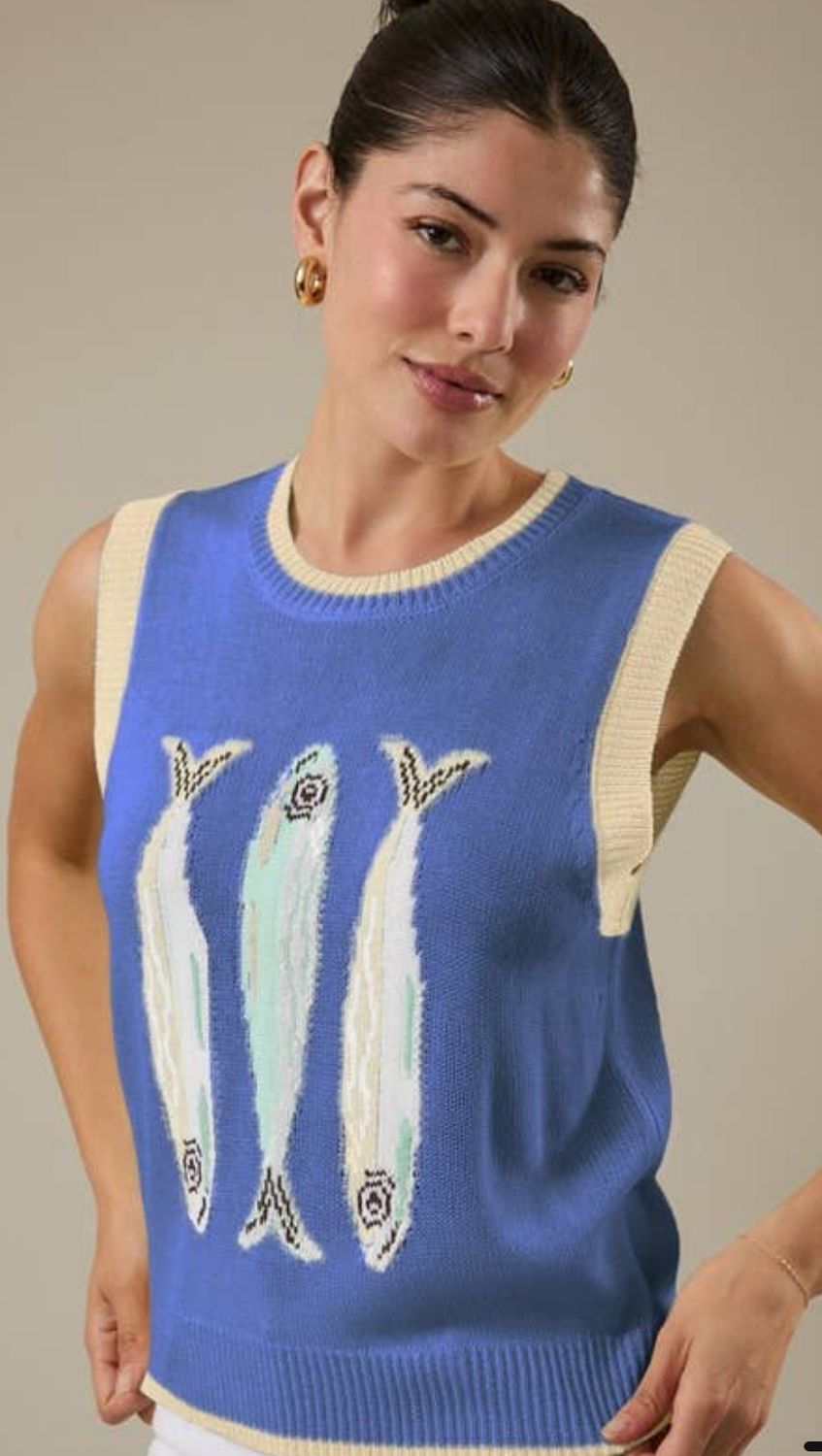 Fish Graphic Sweater Vest