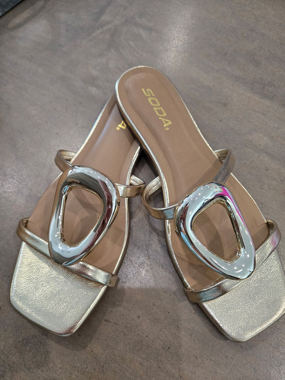 Gold Ornament Dressy Slip On Sandals