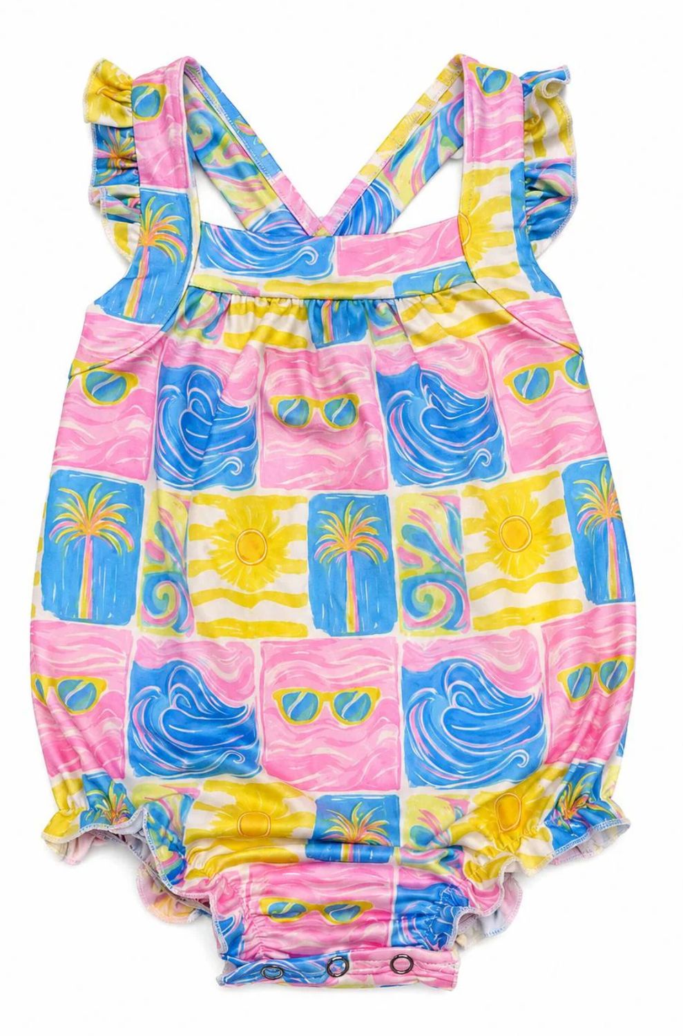 Tropical Summer Ruffle Cross Back Romper
