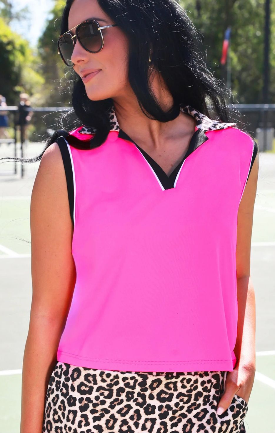 Everyday Polo Tank-Neon Pink Safari Chic