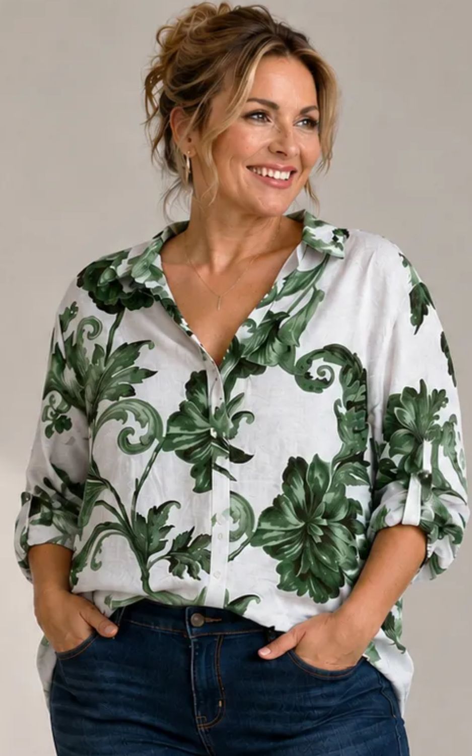 Linique Floral Button Down 3/4 sleeve top