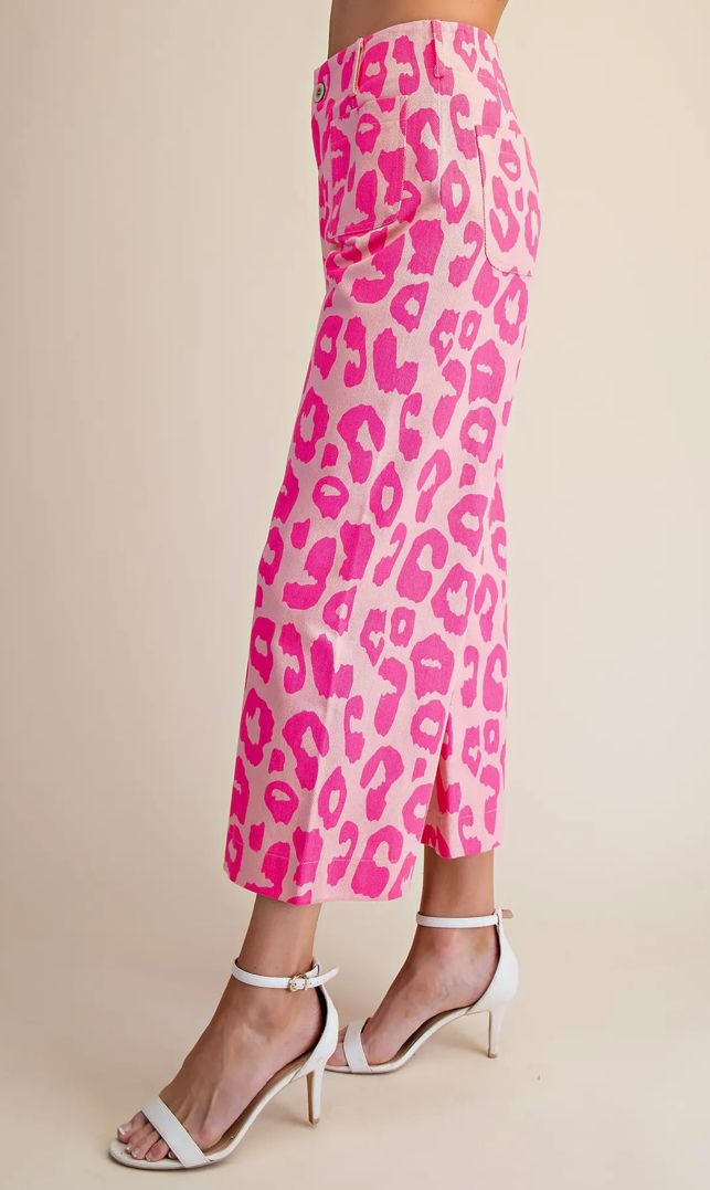 Colette Cropped wide leg neon leopard pants